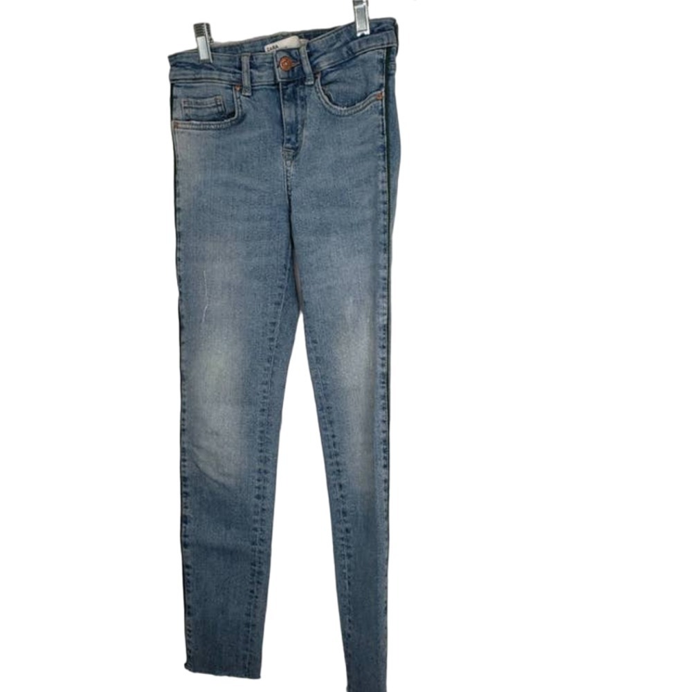 Zara Basic Denim Dept Z1975 Skinny Distressed Raw Hem Jeans Size 2